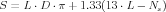 S =  L ⋅ D ⋅ π + 1.33(13 ⋅ L - Ns)
